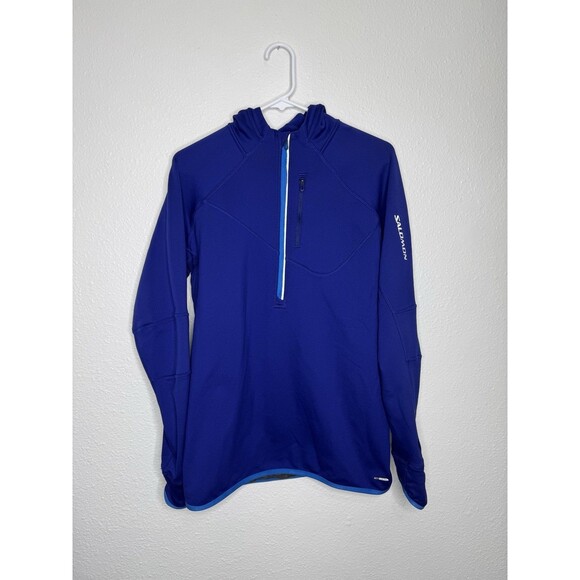 Salomon Men’s Hoodie Half Zip Blue L ActiTherm Hooded Fleece Pullover Sweatshirt - Picture 1 of 16